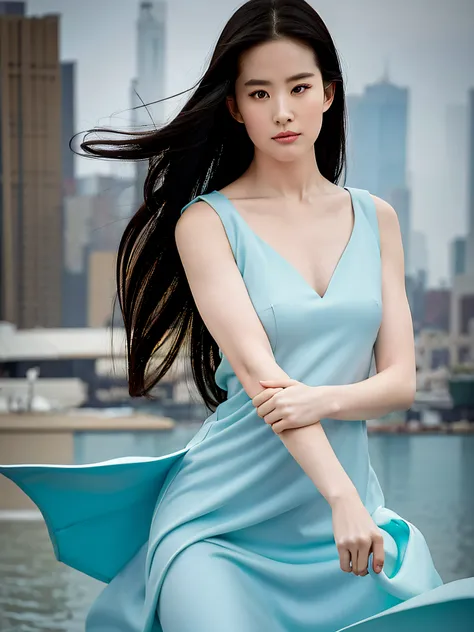 Masterpiece, best, 1girl, aqua pupils, black hair, shut up, colorful background, looking at viewer, outdoor, solo, upper body, temptation, clean, beautiful face, pure face, pale skin, sexy pose, ( (luxury dress)), long hair, ((perfect female body)), mature...