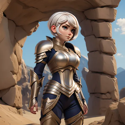 A short-haired woman in dragon armor