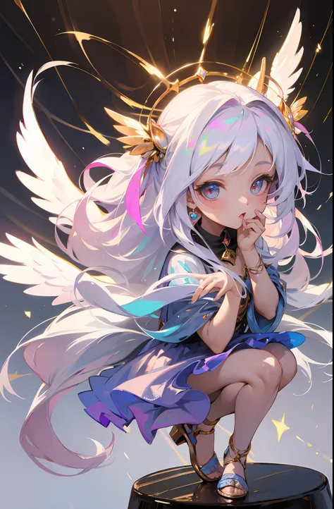 (chibi: 1.3) (masterpiece: 1.4), (best quality: 1.4), (very cute angel girl, super detailed face, jewel-like eyes, white very lo...