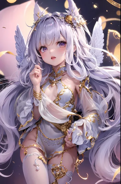 (Chibi: 1.2), (Masterpiece: 1.4), (Best Quality: 1.4), (Very Cute Angel Girl, Super Detailed Face, Jewel-like Eyes, White Very Long Hair, Colorful Gradient Hair: 1.4), (Angel Ring:
1.4), (Angel Wings: 1.4), (Full body, perfect 2 arms, perfect 2 legs: 1.4),...
