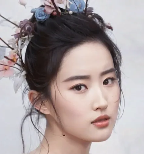 arafed woman with a flower in her hair and a white dress, inspired by Chen Yifei, ruan jia beautiful!, dilraba dilmurat, inspired by Tang Yifen, inspired by Zhang Yan, traditional chinese, song hye - kyo, beautiful south korean woman, inspired by Yun Du-se...