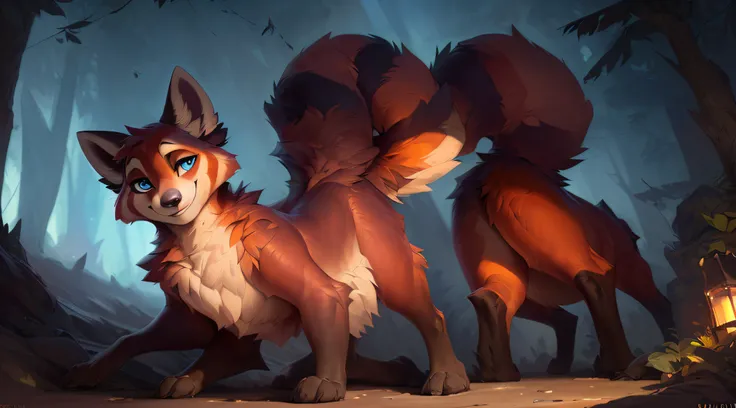 uploaded the e621, by Pixelsketcher, by Bayard Wu, by Thomas Benjamin Kennington , by Einshelm, solo (((wild))), red panda ((taur)) with (fluffy tail) and ((light navy blue eyes)), male, male, ((only)) male, ((male only)), ((voluminous chest)), ((fluffy ne...