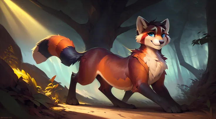uploaded the e621, by Pixelsketcher, by Bayard Wu, by Thomas Benjamin Kennington , by Einshelm, solo (((wild))), red panda ((taur)) with (fluffy tail) and ((light navy blue eyes)), male, male, ((only)) male, ((male only)), ((voluminous chest)), ((fluffy ne...