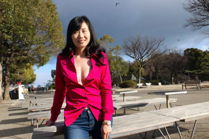 Mature woman, sexy, crossed legs, full body, wide hips, golden ratio, white shirt and tight denim skirt for girls posing for photos, bra, medium breasts