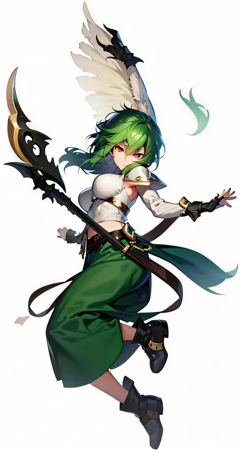 a cartoon image of a woman with green hair and a sword, --auto --s2