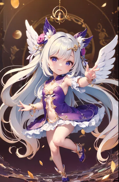 (chibi: 1.3), (masterpiece: 1.4), (best quality: 1.4), (very cute angel girl, super detailed face, jewel-like eyes, white very l...