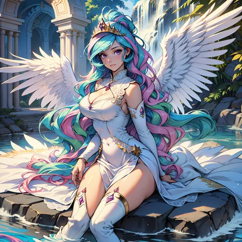 celestiahuman, princess celestia from my little pony, princess celestia in the form of a girl, big breasts, lush breasts, volumi...