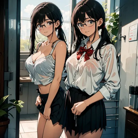 One girl, no bra, naughty pose, gentle face, in the middle of taking off clothes, school uniform, wet and sheer, cute bra, showing off crotch, hands on the crotch, clear liquid leaking from the crotch, cute underwear, long bangs, smiling girl, 16 years old...