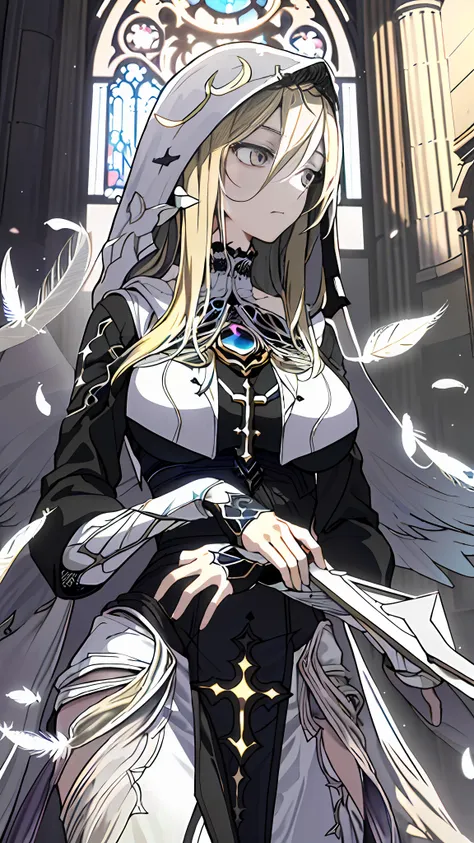 Aponia, Cinematic Shadows, ((((Masterpiece))), ((1 Girl)), Best Quality, Illustration, (Beautiful Detail Eyes), Elegance, 4K, Most Beautiful Image Ever, Fantastic Epic Composition, Lighting, Depicting a Hooded Woman with Long, Deep Blonde Hair, Her Beauty ...