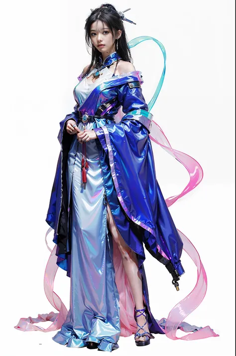 Best Quality, Ultra Detailed, Realistic, Robot, 1 Liu Mengli, Slim Body, Handheld Glow, Futuristic Cyberpunk Night City, Futuristic Tech Fusion Costumes, Cyberpunk City Guard, Long Hair, (City Guardian: 1.2), Gacha Splash, (Harsh City Environment: 1.3), (D...