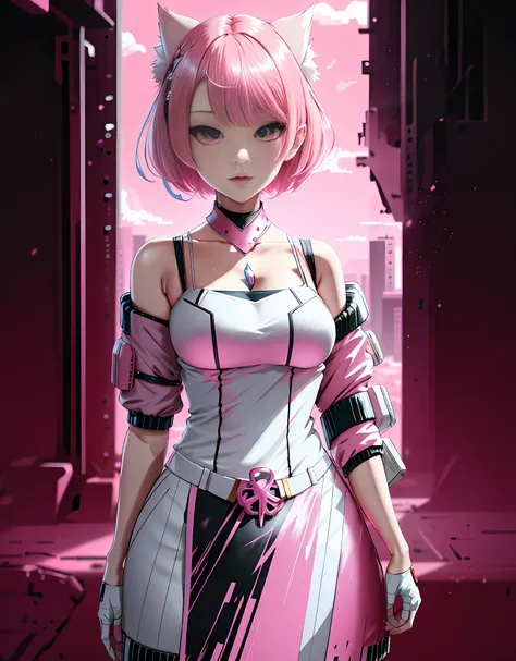 anime character with pink hair and a black and white outfit, best anime 4k konachan wallpaper, anime style 4 k, cyberpunk anime ...