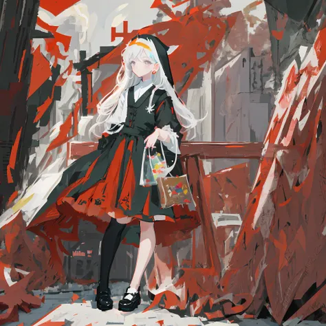 Drawing a girl in a red dress and black and white outfits, Zerochan Art, digital art on pixiv, Guweiz on pixiv art station, nuns, Guweiz on ArtStation Pixiv, anime style illustration