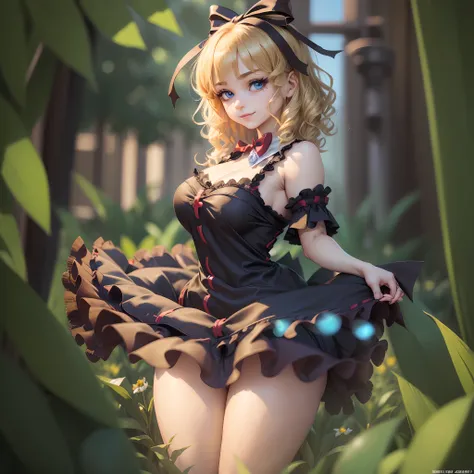 {{mksks style}}, (1girl:1.2), solo female, Touhou, ((masterpiece)), ((sole female)), ((depth of field)), ((tone mapping)), (sharp detail), (perspective), ((high resolution)), (lighting), Medicine Melancholy, ((blonde hair)), ((short hair)), ((wavy hair)), ...