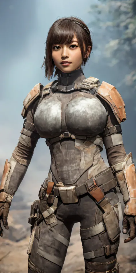 1 girl in dead space suit without helmet stands imposing in a USG Ishimura. (gigantic breasts:1.2), perfect body: 1.4, Slim abdomen: 1.3 , Moonlight highlights your muscles and scars. The scenery is lush and mysterious, with futuristic tech and surrounding...