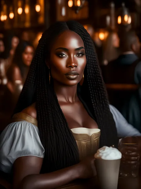 (((photograph))), (((hyperrealism))), award-winning photo, a black goddess, long hair elegant beautiful woman waiting tables, (m...