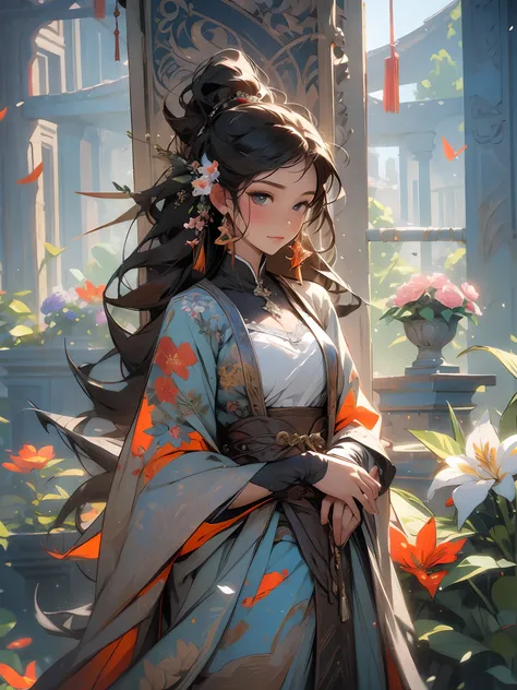 masterpiece, best quality, 1woman, flowers,