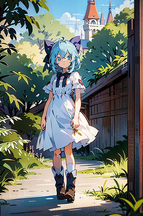 With a height of 110cm, she is dressed in a white clean dress, boots, blue hair, and the image of an innocent and cute young girl.