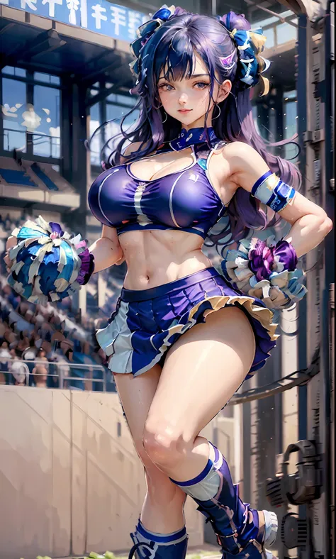 best quality,absurdress, 1 girl of 19 years, huge bust, 1milf, blue and detailed eyes, purple hair (long, wavy, voluminous),long...