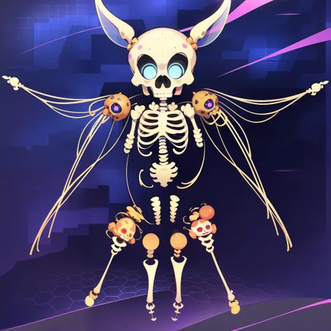 a drawing of a skeleton with blue eyes, inspired gacha club game, has two adorable blue eyes, half - body shot, 2 0 1 9 anime screenshot, transparent skin, dark rainbow, celebrating day of the dead, 8 khd, white human spine, new species, tinkercore, smol, ...