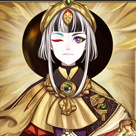 a close up of a person wearing a dress, vampire nun, ultimate collab, her eyes are closed, gilded outfit, st cirq lapopie, intricate heterochromia sad, ripped fabric, da vinci, formal suit, 872637744, contest, low angel, chique