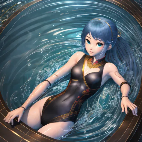 wakame sake, masterpiece, dynamic, detailed diced skin, impressive lighting, 15-year-old girl, pool --auto --s2