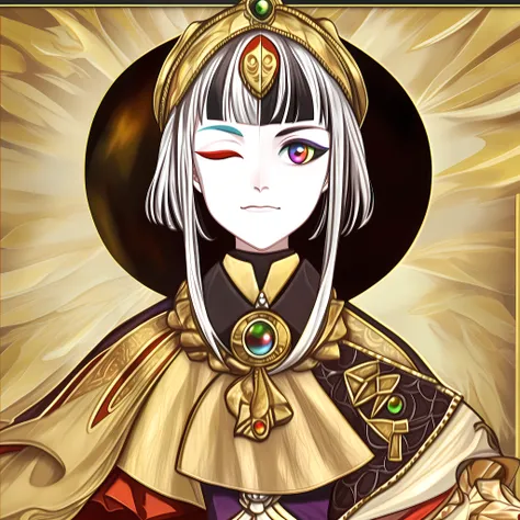 a close up of a person wearing a dress, vampire nun, ultimate collab, her eyes are closed, gilded outfit, st cirq lapopie, intricate heterochromia sad, ripped fabric, da vinci, formal suit, 872637744, contest, low angel, chique