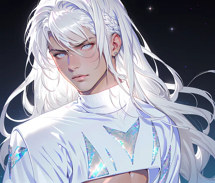 masterpiece, highest quality, (perfect face:1.1), (high detail:1.1), angel with long voluminous white hair, soft hair, neon white eyes, solo ,1guy, long hair, white luxury suit, Roses,kitten detailed background, realistic, covered navel, pouty lips, curvy ...