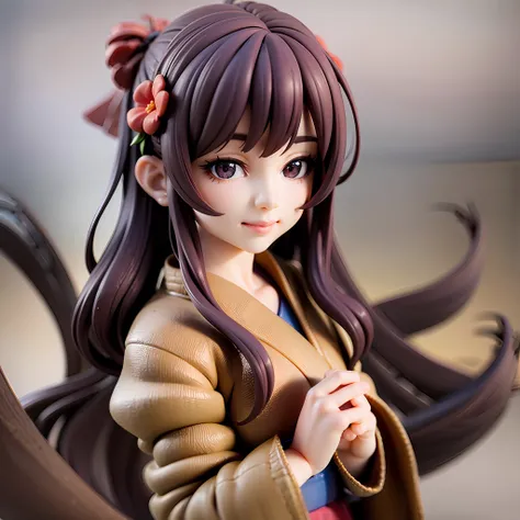 1girl, kimono,long hair, (brown hair:0.3), reaching out, dutch angle,cherry blossoms, on grass, sunlight, cute face, beautiful eyes BREAK full body, chibi, [realistic], [3d], (3dcg), ((octane render)), smile, closed mouth BREAK (8k, RAW photo, best quality...