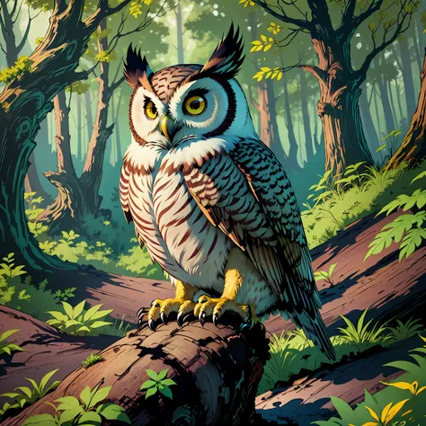 owl in the forest next to a treasure.animation style --auto --s2