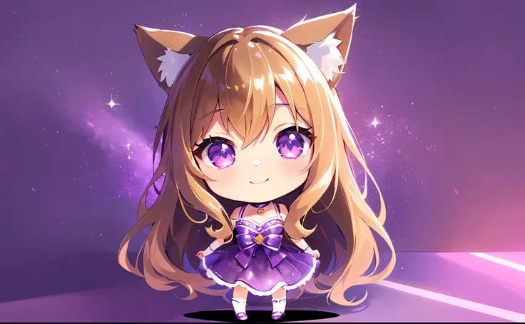 (chibi chibi: 1.3), solo, full body, wearing shiny purple maid clothes, highly detailed face, (smile: 1.3), lively, (gravure pos...