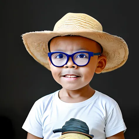 guttonerdvision4, portrait of a 3-year-old boy with a firm face, wearing old straw hat, realistic image, intricate details
