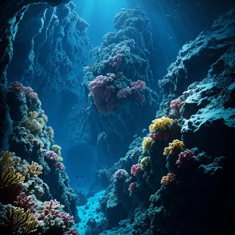 abyssal symphony, stunning mariana trench, cinematic, atmospheric, filmed, detailed photo