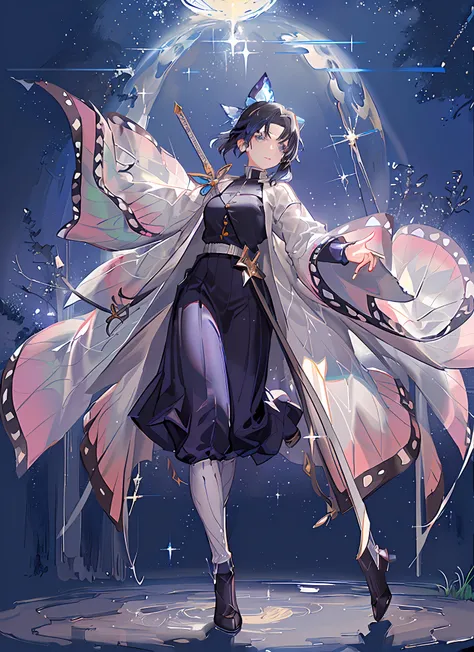 ((magical girl)), ((beautiful starry sky background)), ((ultra-detailed)), ((best artwork)), ((cinematic lighting)), dynamic angle, floating, finely detailed, (glitter: 1,2 ), (sparkle:1.2), (shine:1.2), classic, (painting:1.1), (sketch:1.1), (best quality...