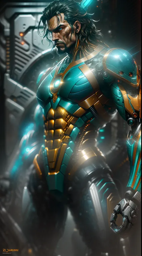 aquaman from dc photography, biomechanical, complex robot, full-length, hyper-realistic, insane small details, extremely clean l...