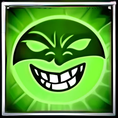 a cartoon character with a green face and a big smile, psychedelic laugh demon, evil insane laugh, evil smile, evil villain smil...