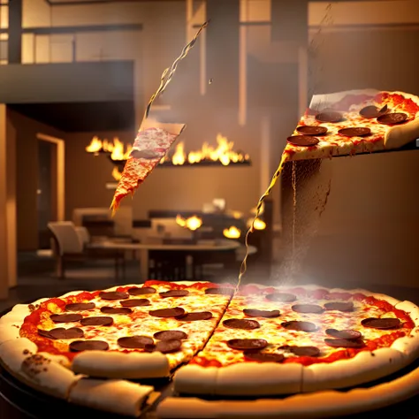 Setting of a restaurant with a pizza on the 4K table, the closest to reality High Definition