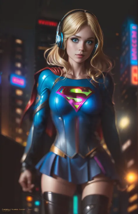 best quality, realistic, blonde, award-winning supergirl illustration, (complicated detail: 1.2), (fine detail), (complicated de...