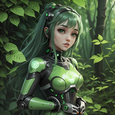 AI robot beautiful girl avatar, green theme --auto --s2