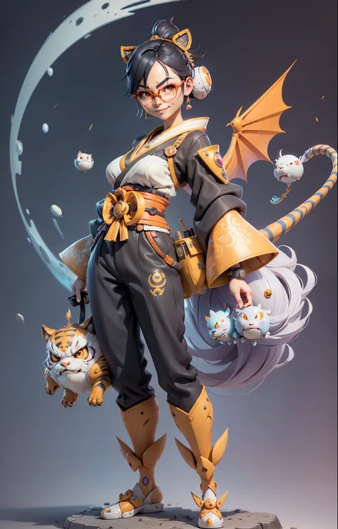 (Masterpiece), (Excellent), (Super Meticulous), (Full Body: 1.2), Super Young Woman, Japanese Geisha, Beauty, Chinese Dragon, Tiger, Wind God Thor, Sexy, Bursting, Oriental Face, TV Anchor, Bust Portrait Illustration, Alone, Black Suit, Blue Tie, Slightly ...
