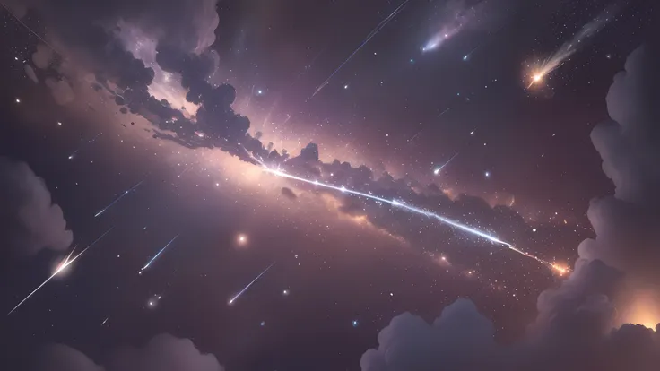 (zoomed out:1.1), (meteor shower:1.2), (comet:1.1), low angle, aroura borealis, shooting star, cloud, colorful, starry, stars, n...