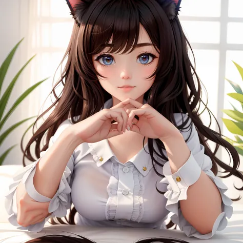 best quality, masterpiece, wallpaper, portrait of a cute catgirl, hands_behind_back, face_focus,