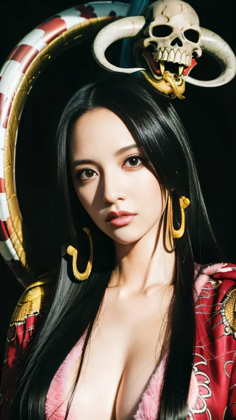 (((masterpiece+best quality+high resolution+ultra-detailed))), boa hancock, long silky black hair, high nose, sharp eyes, noble ...