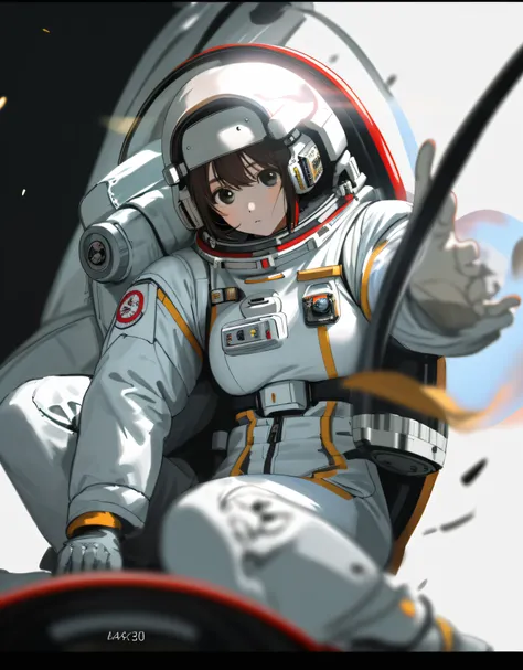 korean girl in astronaut suit on moon, (an extremely delicate and beautiful work), beautiful face, waist leaking, full body, ran...