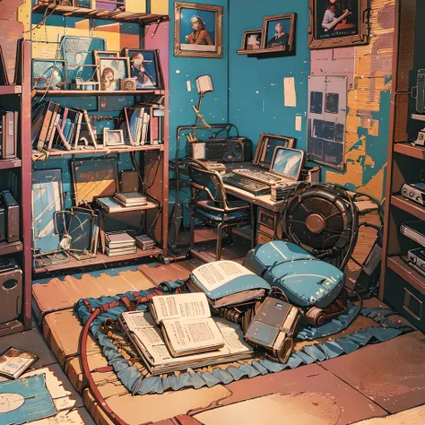 room of an adolescent who likes music in the 1980s, in the texture of an old photo --auto --s2