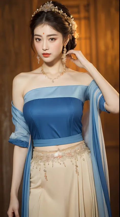 ((Best Quality, 8K, Masterpiece: 1.3)), 1girl, single, slim abs beauty: 1.3, (casual hairstyle, big breasts: 1.2), dress: 1.1, super fine face, delicate eyes, double eyelids, dunhuang,