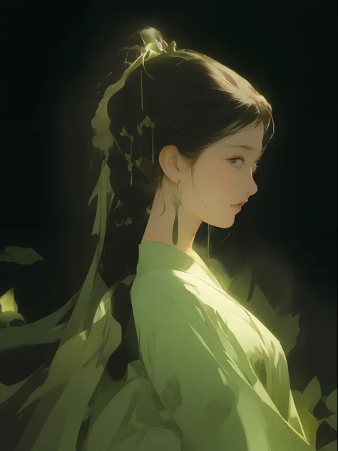 a close up of a woman with a green dress and a flower in her hair, palace , a girl in hanfu, beautiful character painting, artwork in the style of guweiz, guweiz, by Yang J, a beautiful fantasy empress, beautiful digital artwork, a beautiful artwork illust...