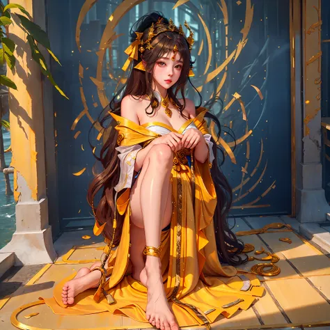 female emperor, yellow robe, barefoot, --auto --s2