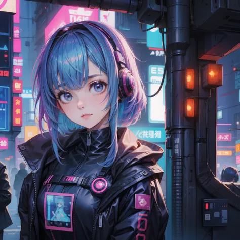 a cute girl in cyberpunk world