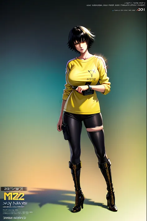 anime girl with black hair and yellow shirt of the brazilian national team, lady, dmc, devil may cry,in an anime style, digital ...