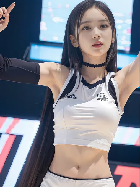 Top quality, 8k, masterpiece: 1.3)), selfie, pretty woman with perfect figure: 1.4, volleyball uniform, highly detailed face and skin texture, detailed eyes, double eyelids, full body image, overhand pass, show armpits
